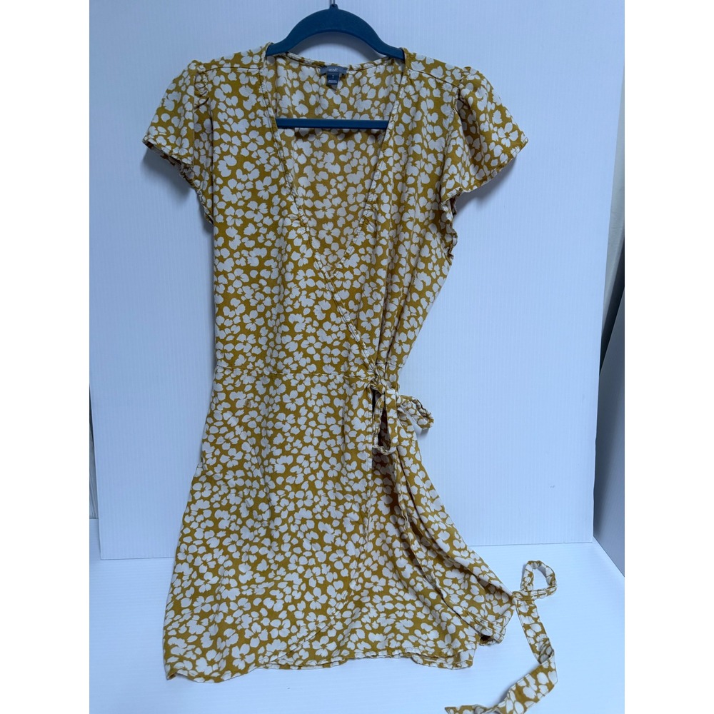Aerie Mustard Yellow Floral Wrap Mini Dress Short Flutter Sleeve V-Neck XL